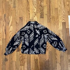 Anthropologie Maeve Navy Blue and White Turtleneck Sweater